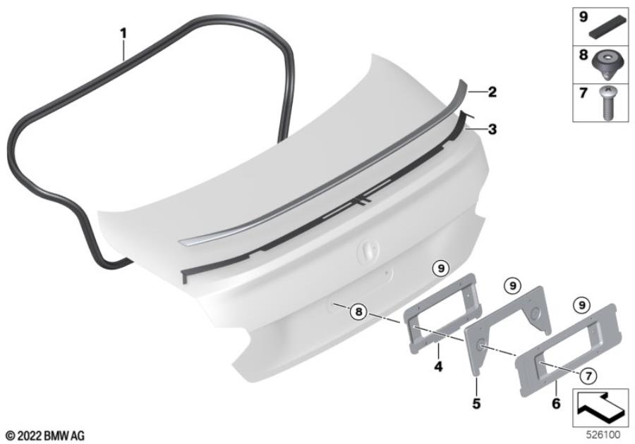 Diagram Trunk lid, mounting parts for your BMW M2  