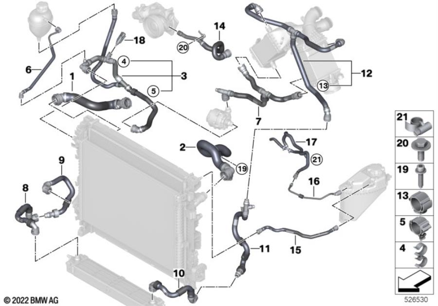 Diagram Cooling system coolant hoses for your BMW