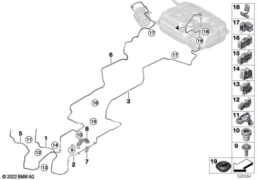 Diagram Fuel pipe and mounting parts for your BMW