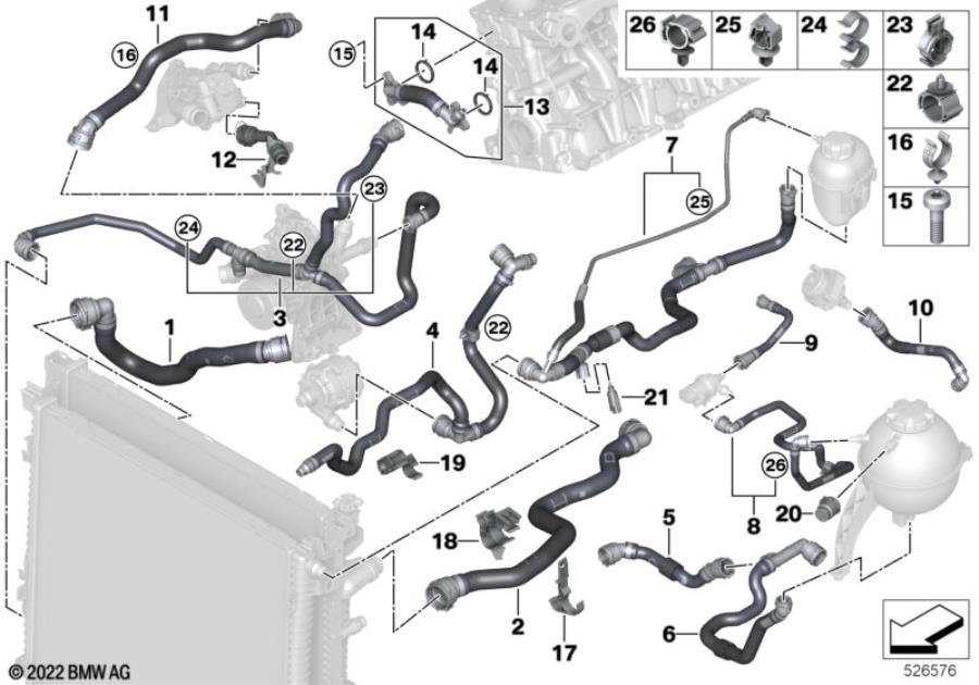 Diagram Cooling system coolant hoses for your BMW