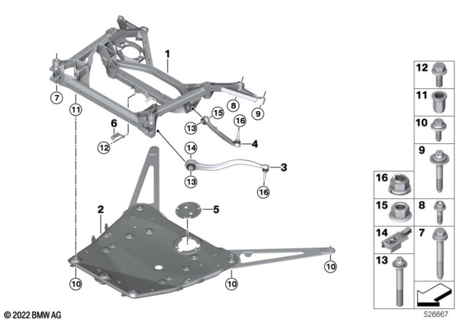 Diagram Frnt axle support,wishbone/tension strut for your BMW