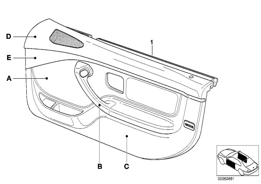 Diagram Indiv. door trim panel,airbag,part.leath for your BMW Z3  