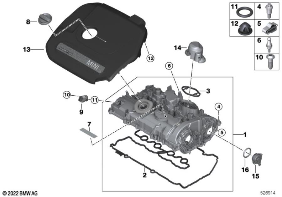 Diagram Cylinder head cover/Mounting parts for your MINI