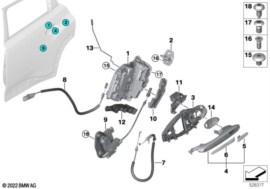 Diagram Closing system, door, rear for your BMW M6  