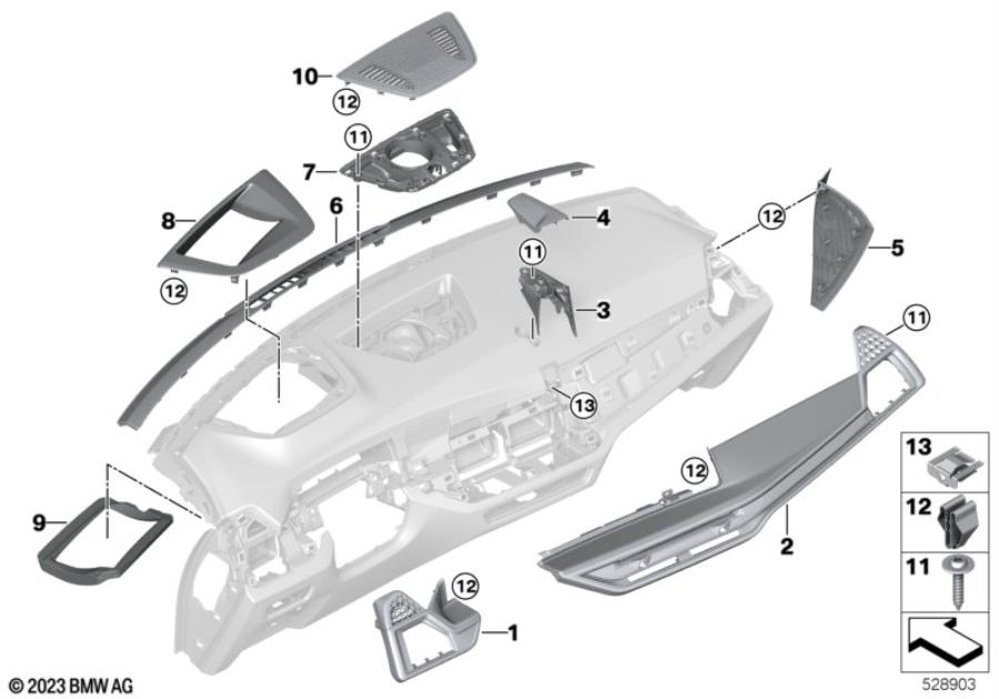 Diagram Mounting parts, I-panel, top for your BMW