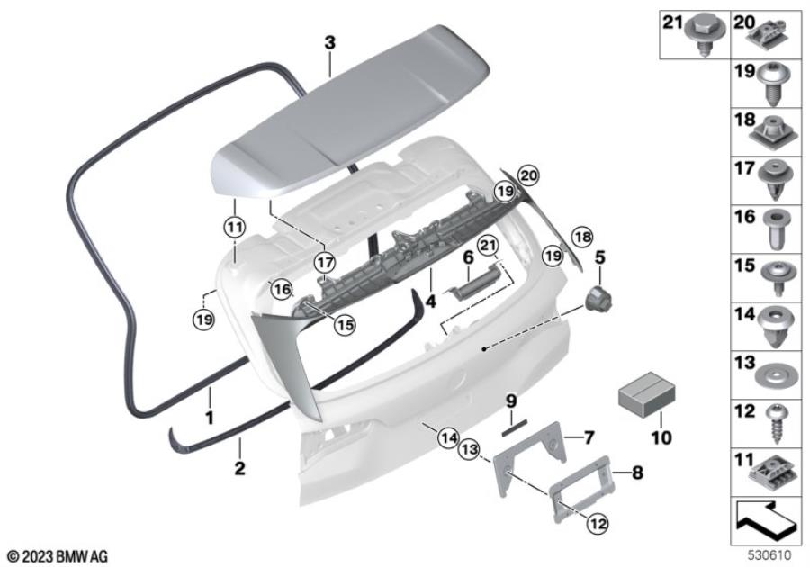 Diagram Trunk lid, mounting parts for your BMW X5  