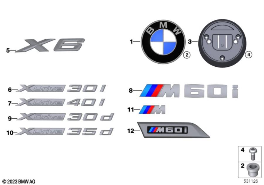 Diagram Emblems / letterings for your BMW M6  