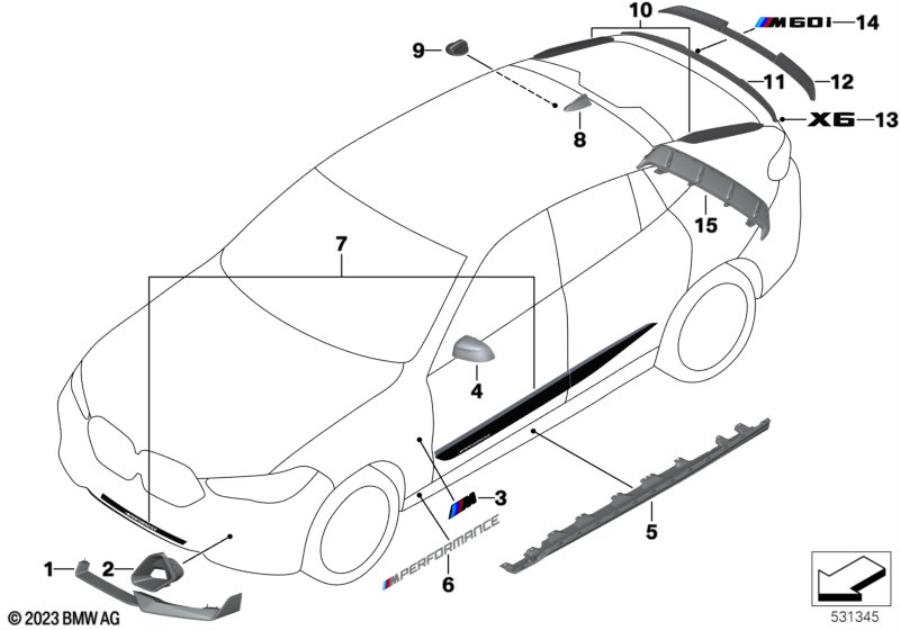 Diagram Aerodynamik-Zubehörteile for your 2023 BMW X6   