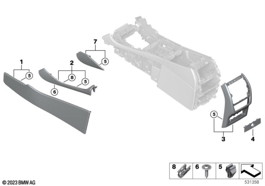 Diagram Mounting parts, center console for your 2018 BMW M6   