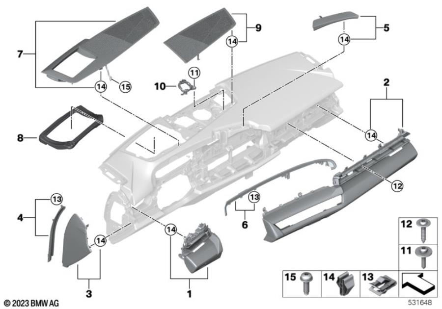 Diagram Mounting parts, I-panel, top for your 2016 BMW M6   