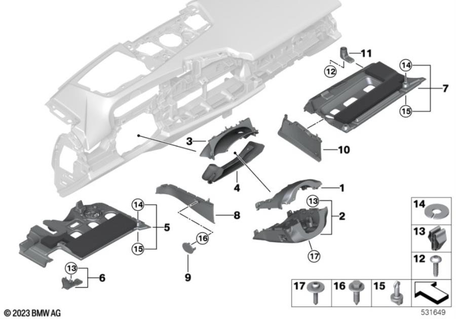 Diagram Mounting parts, I-panel, bottom for your 2016 BMW M6   