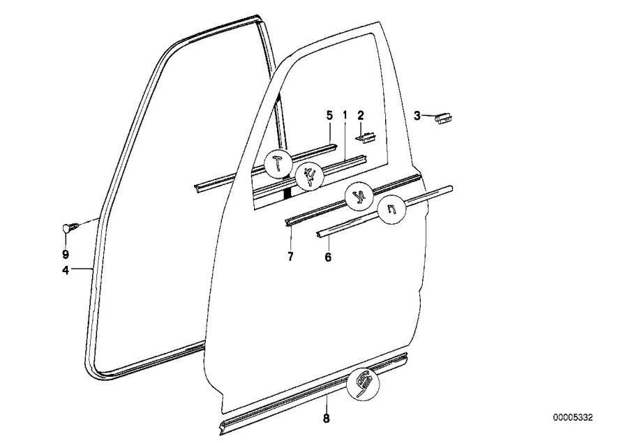 1992 BMW 735iL Door weather strip inner right. Automatic - 51218105102 ...