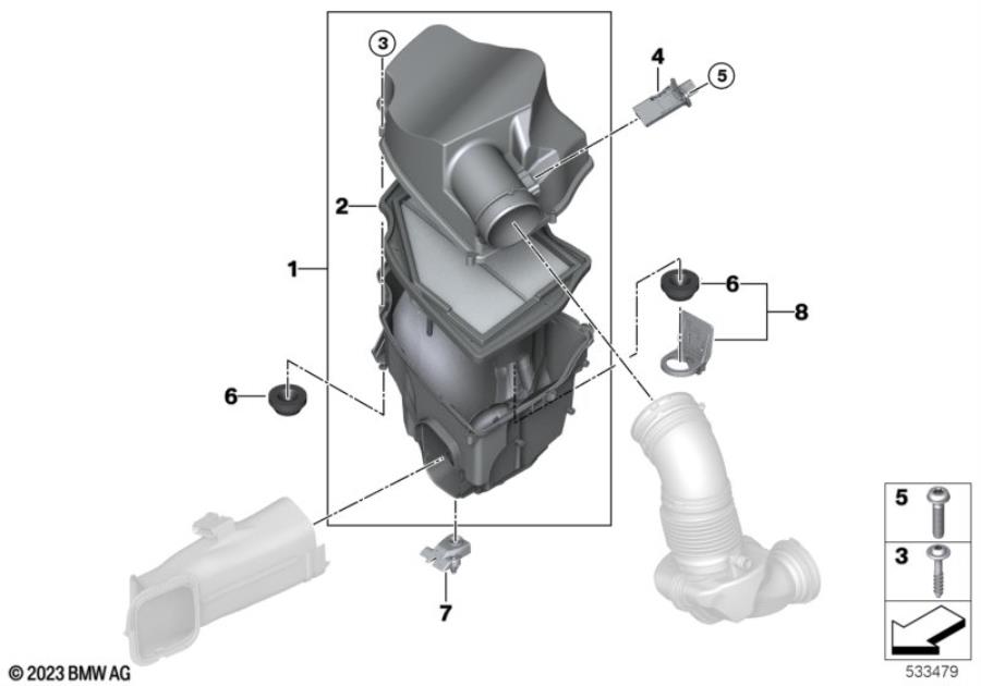 Diagram Intake muffler/Filter cartridge/HFM for your 1988 BMW M6   