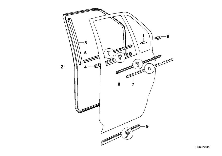 Diagram Door weatherstrip rear for your 1988 BMW M6   