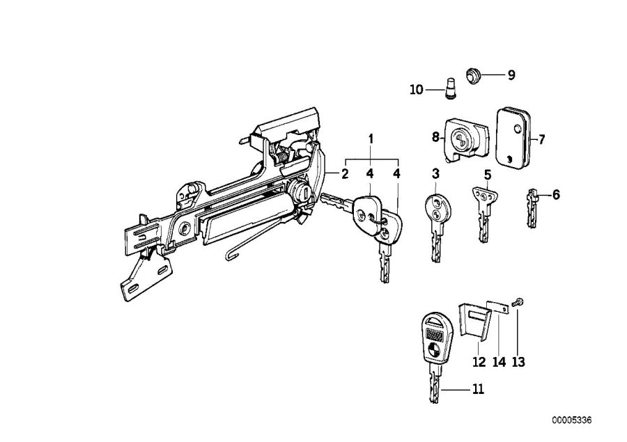 Diagram Door handle FRONT/LOCK/KEY for your BMW