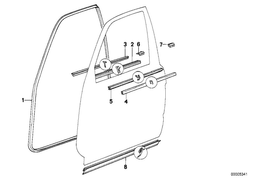 Diagram Door weatherstrip front for your 1988 BMW M6   