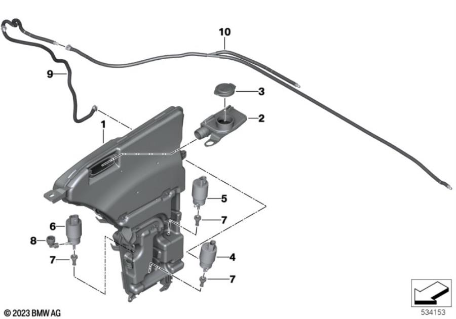 Diagram Sep.components f.washer fluid reservoir for your BMW