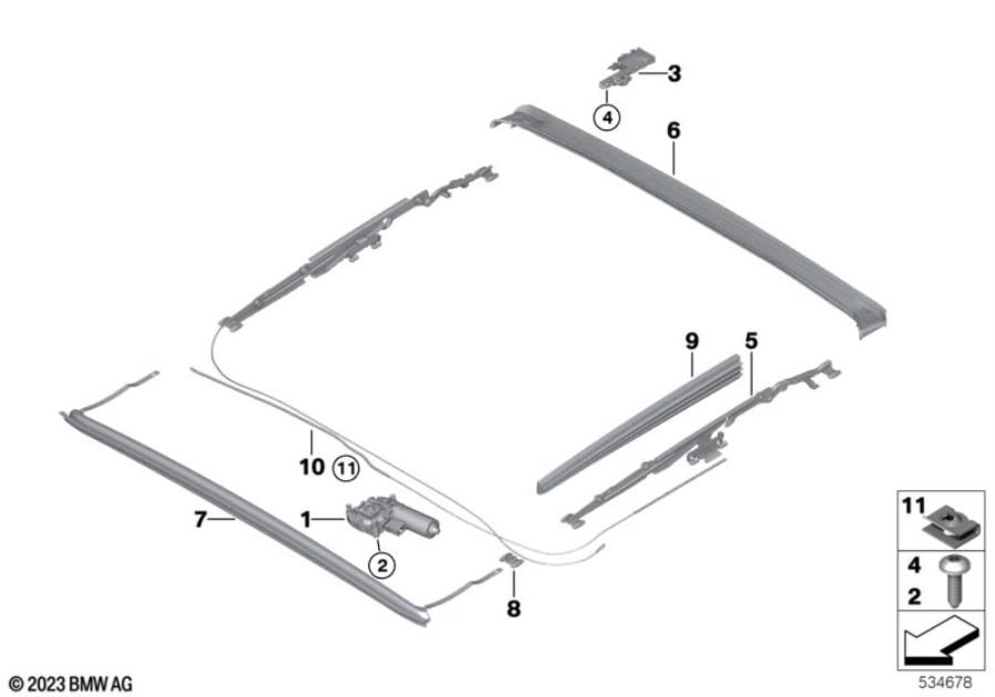 Diagram Single parts for sliding lifting roof for your BMW