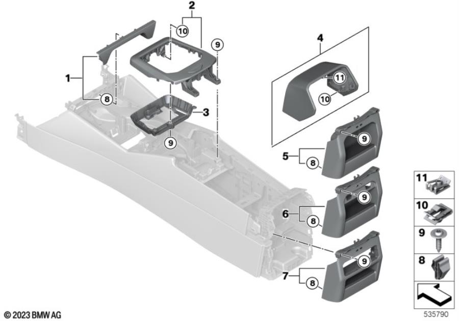 Diagram Mounting parts, center console for your 2023 BMW X3  30eX 