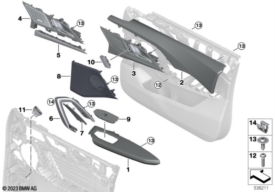 Diagram Surface-mounted parts, door panel, front for your BMW