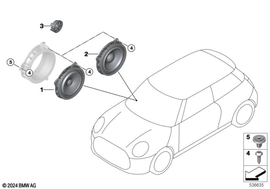 Diagram Single parts f front door loudspeaker for your MINI