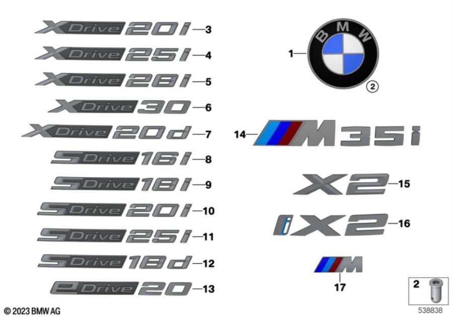 Diagram Emblems / letterings for your 2018 BMW X2  28i 