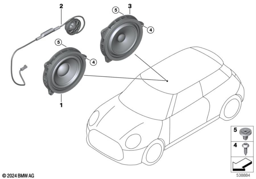 Diagram Sep. components speaker side panel rear for your MINI