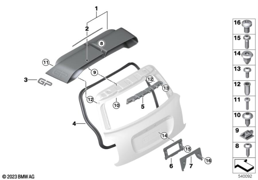 Diagram Trunk lid, mounting parts for your MINI