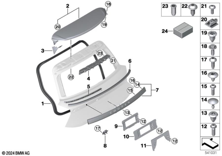 Diagram Trunk lid, mounting parts for your MINI