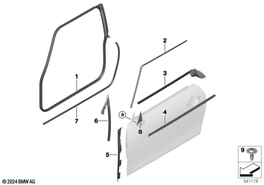 Diagram Trim and seals for door, front for your MINI