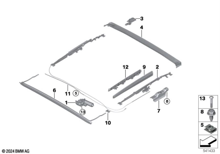 Diagram Single parts for sliding lifting roof for your BMW