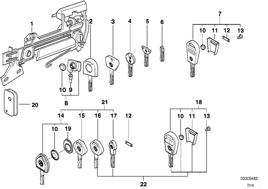 Diagram Door handle FRONT/LOCK/KEY for your 1994 BMW 525i   