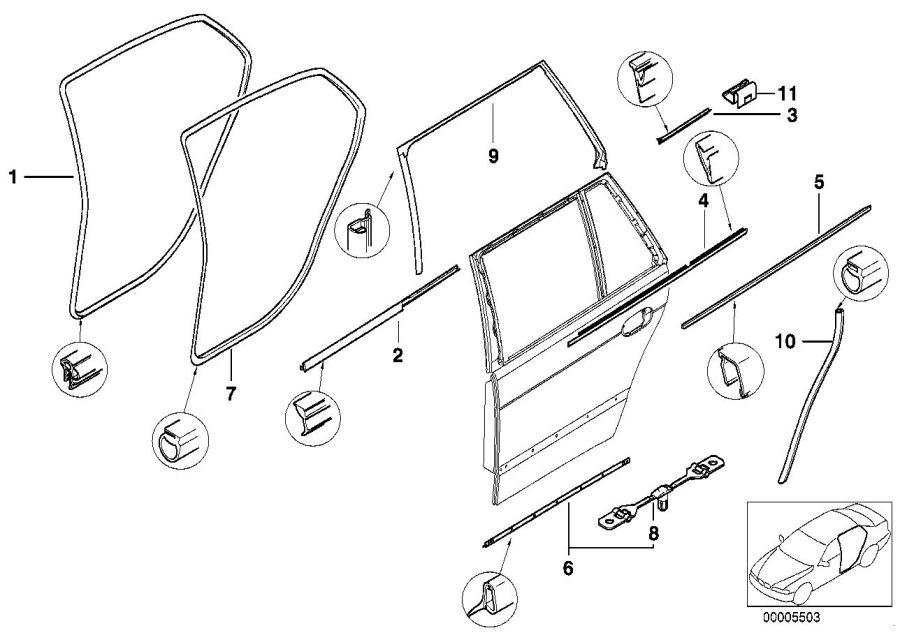 Diagram Door weatherstrip rear for your 2010 BMW M6   