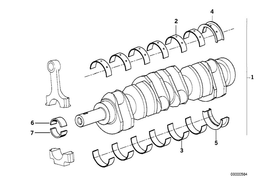 Diagram Crankshaft With Bearing Shells for your BMW