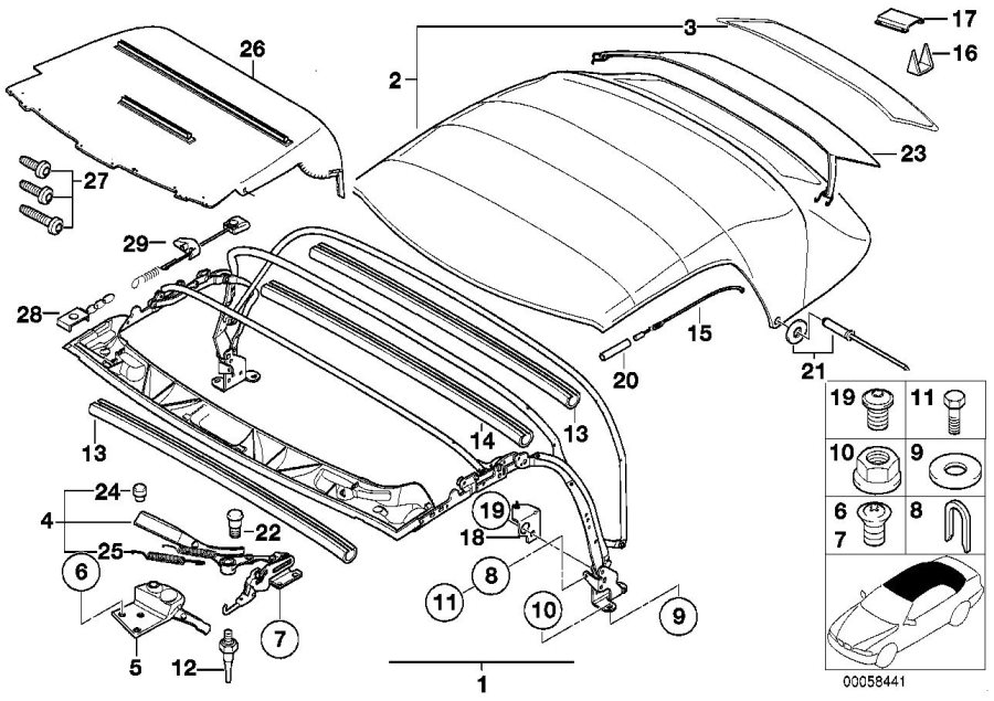 Diagram Folding top for your 2000 BMW 740iL   