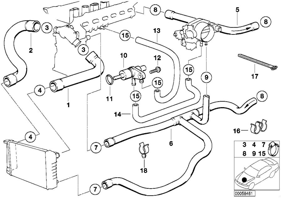 Diagram Cooling System Water Hoses for your BMW