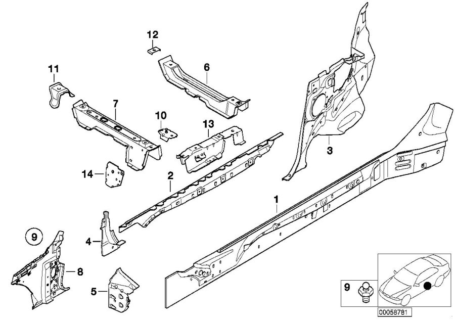 Diagram Single components for body-side frame for your 2007 BMW 535i   