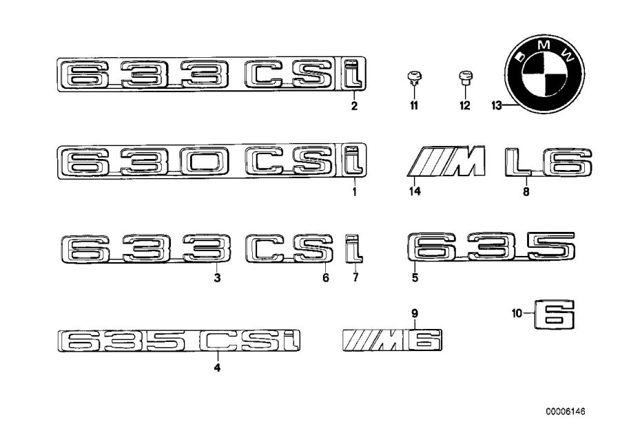 Diagram Emblems / letterings for your 1987 BMW M6   