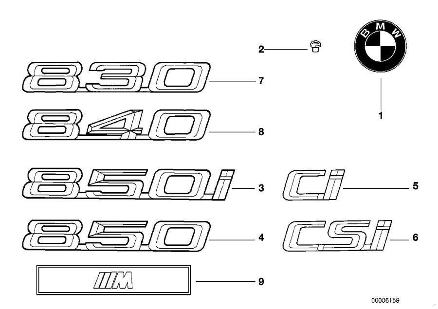 Diagram Emblems / letterings for your 1997 BMW 840Ci   