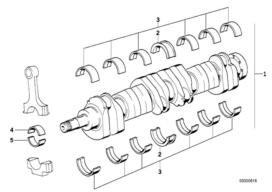 Diagram Crankshaft With Bearing Shells for your 1989 BMW 735iL   