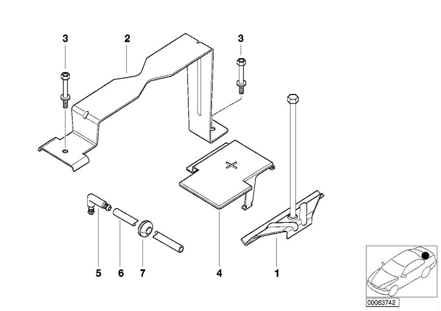 Diagram Battery holder and mounting parts for your BMW