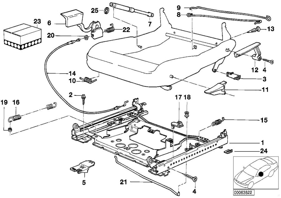 Diagram Front seat rail MECHANICAL/SINGLE parts for your 1988 BMW M6   