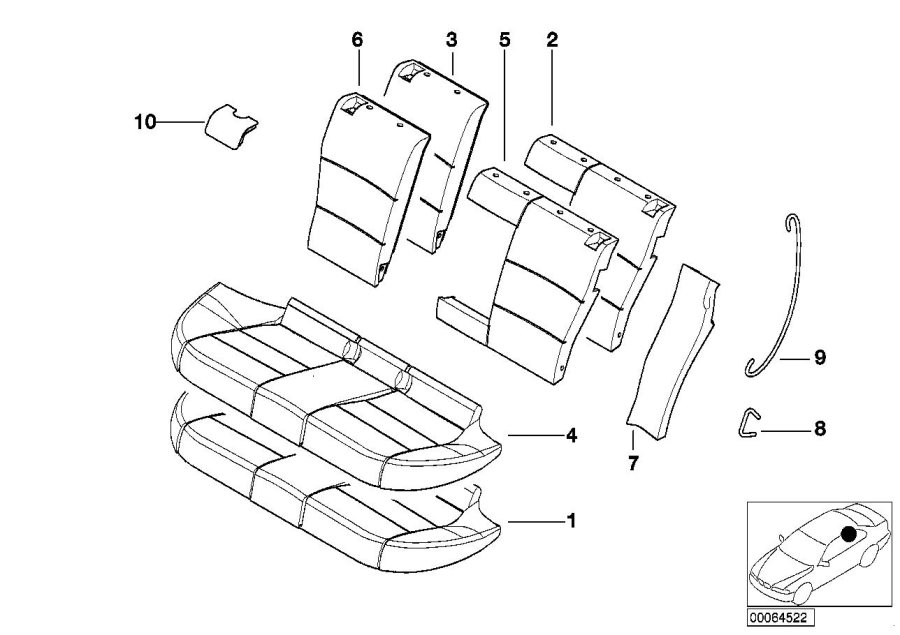 Diagram Seat, rear, uphlstry/cover, load-through for your 2006 BMW M6   