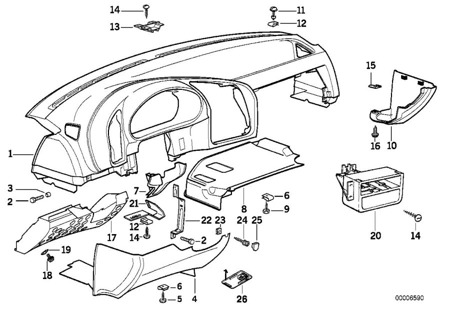 Diagram Trim panel dashboard for your 1988 BMW M6   