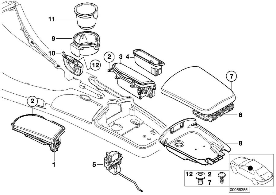 Le diagramme Fourre-tout console centrale pour votre BMW