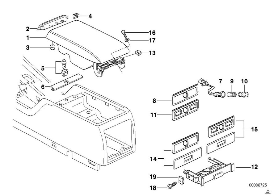 Diagram Mounting parts, center console, rear for your 2004 BMW X5   