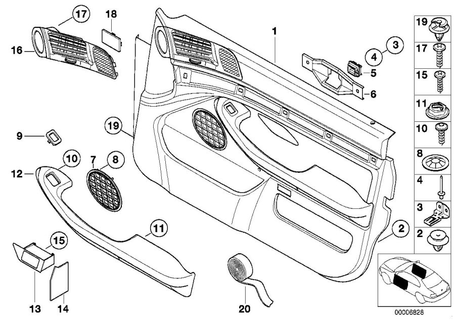 Le diagramme Garniture de porte avant pour votre BMW