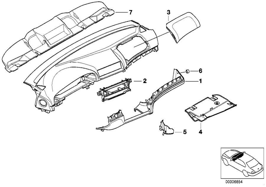 Diagram Mounting parts, instr. panel for your BMW M6  