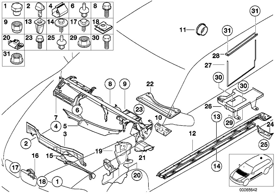 Diagram Body PARTS/FLOOR PANEL/ENGINE compartm. for your BMW