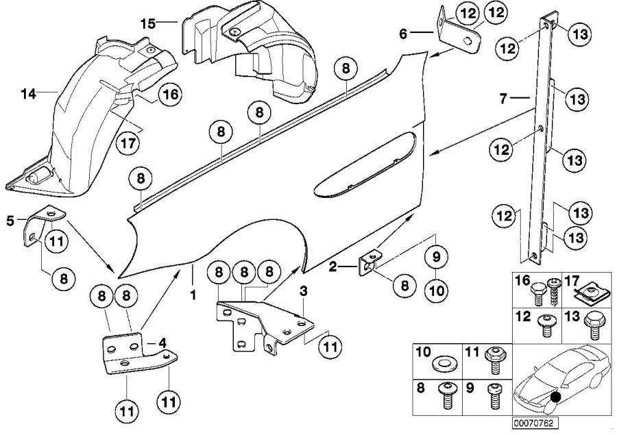 Diagram Front side panel for your 2008 BMW 323i   